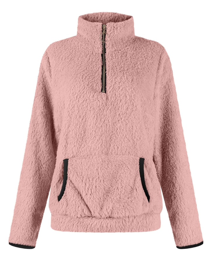 Buzo en peluche para mujer en color rosa, vista frontal