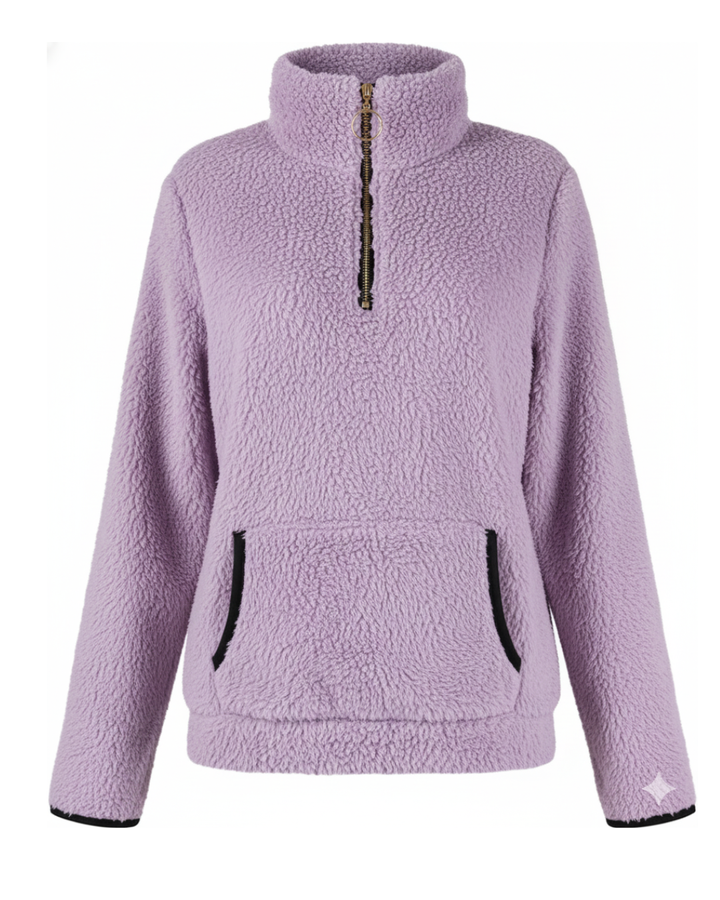 Buzo en peluche para mujer en color lila, vista frontal