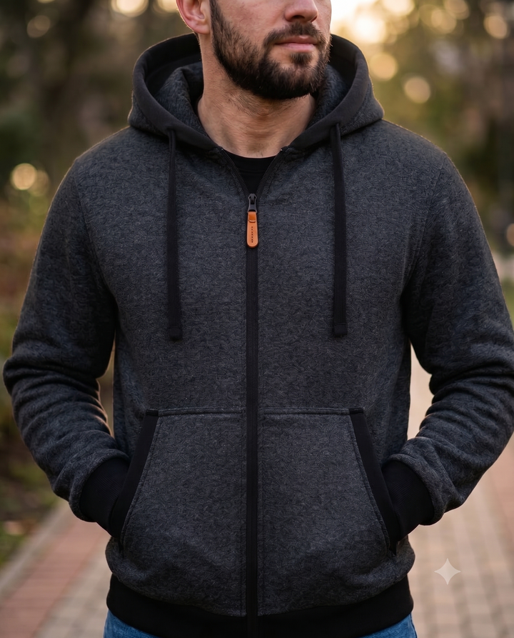 Chaqueta deportiva táctica en color gris oscuro, puesta