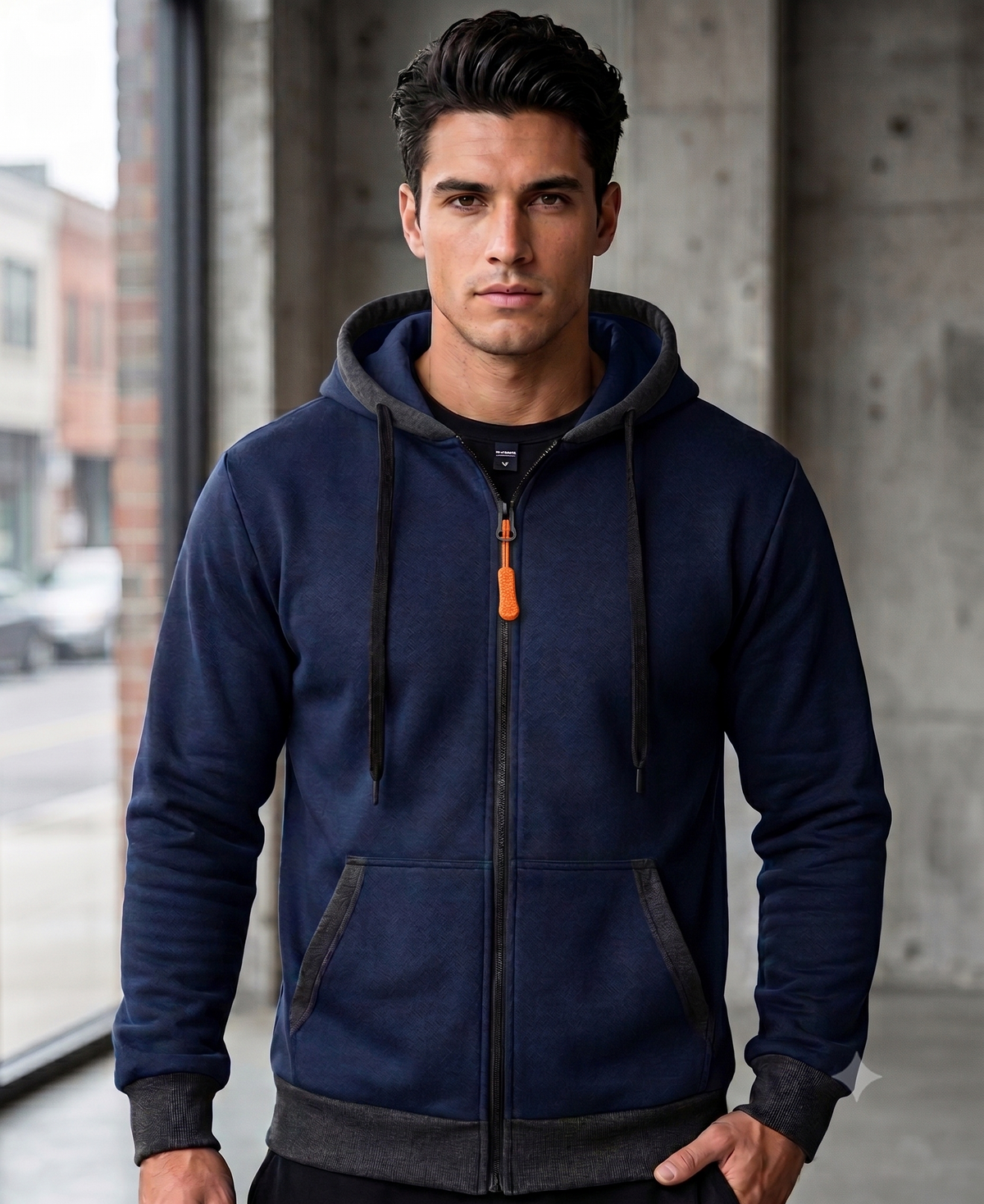 Chaqueta deportiva táctica en color azul oscuro, puesta