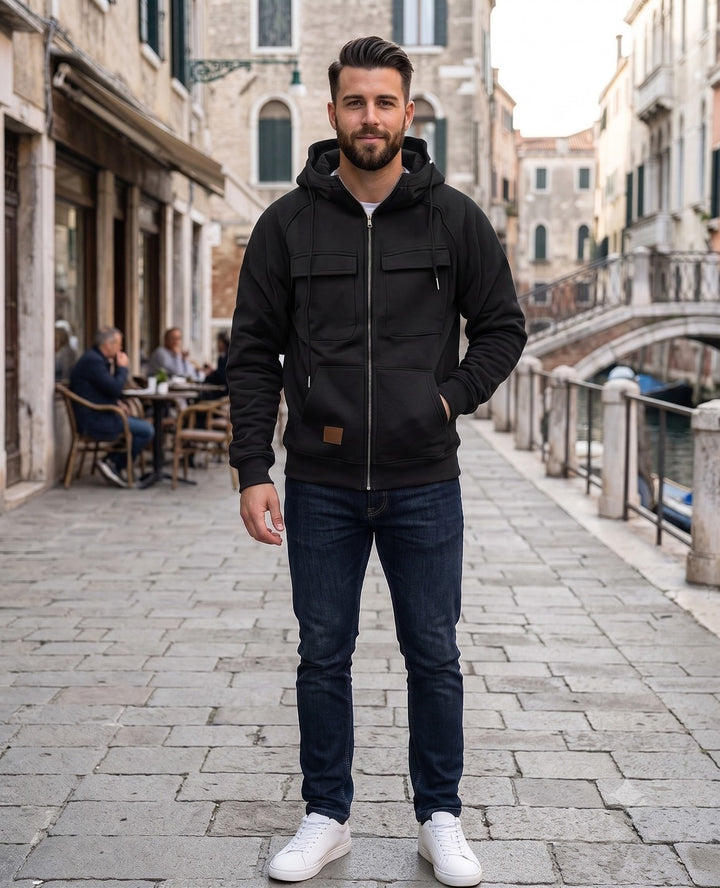 Chaqueta de moda casual para hombre en color negro, puesta
